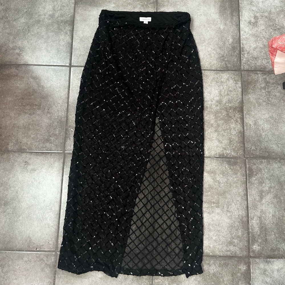 Topshop Black Sequin Maxi Skirt